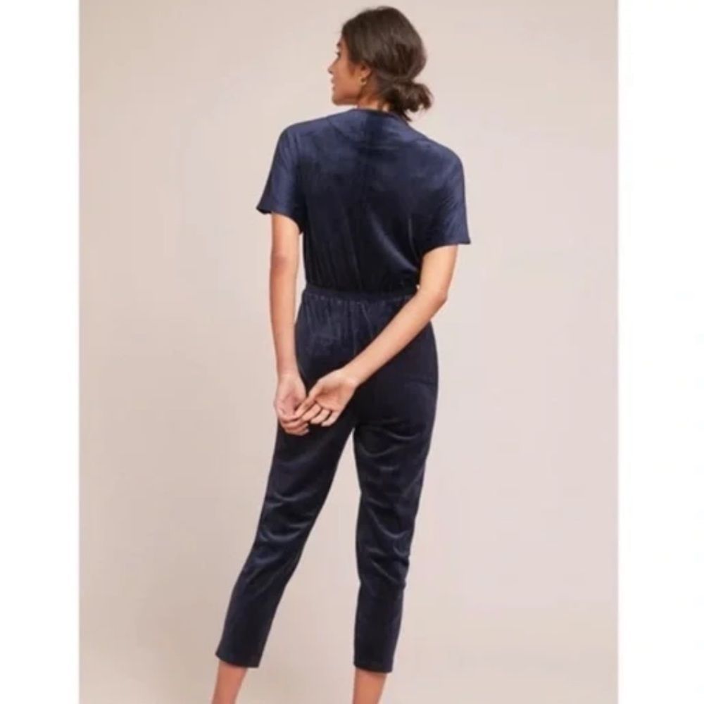Anthropologie Saturday Sunday Navy Velour Short Sleeve Jumpsuit Size XS - Picture 3 of 9